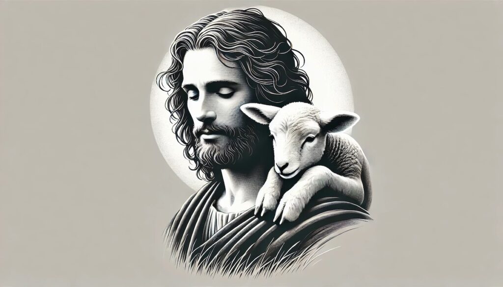 BW line-point drawing Christ the Good Shepherd