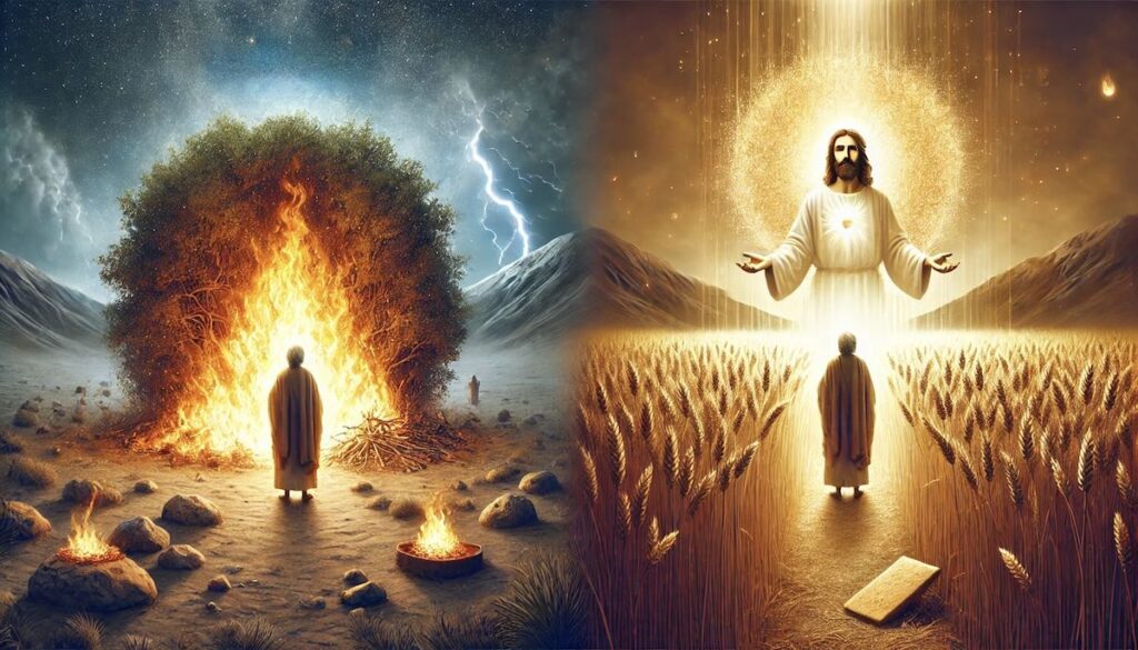 Moses in front of the Burning Bush the I AM and Jesus as the I AM the Bread of Life